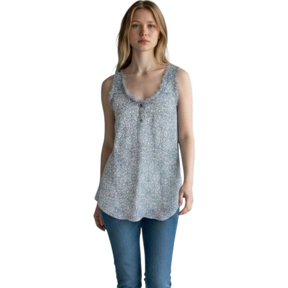 Armani Exchange Baroque Print Sleeveless Top Eyelash Fringe Neckline Size XS